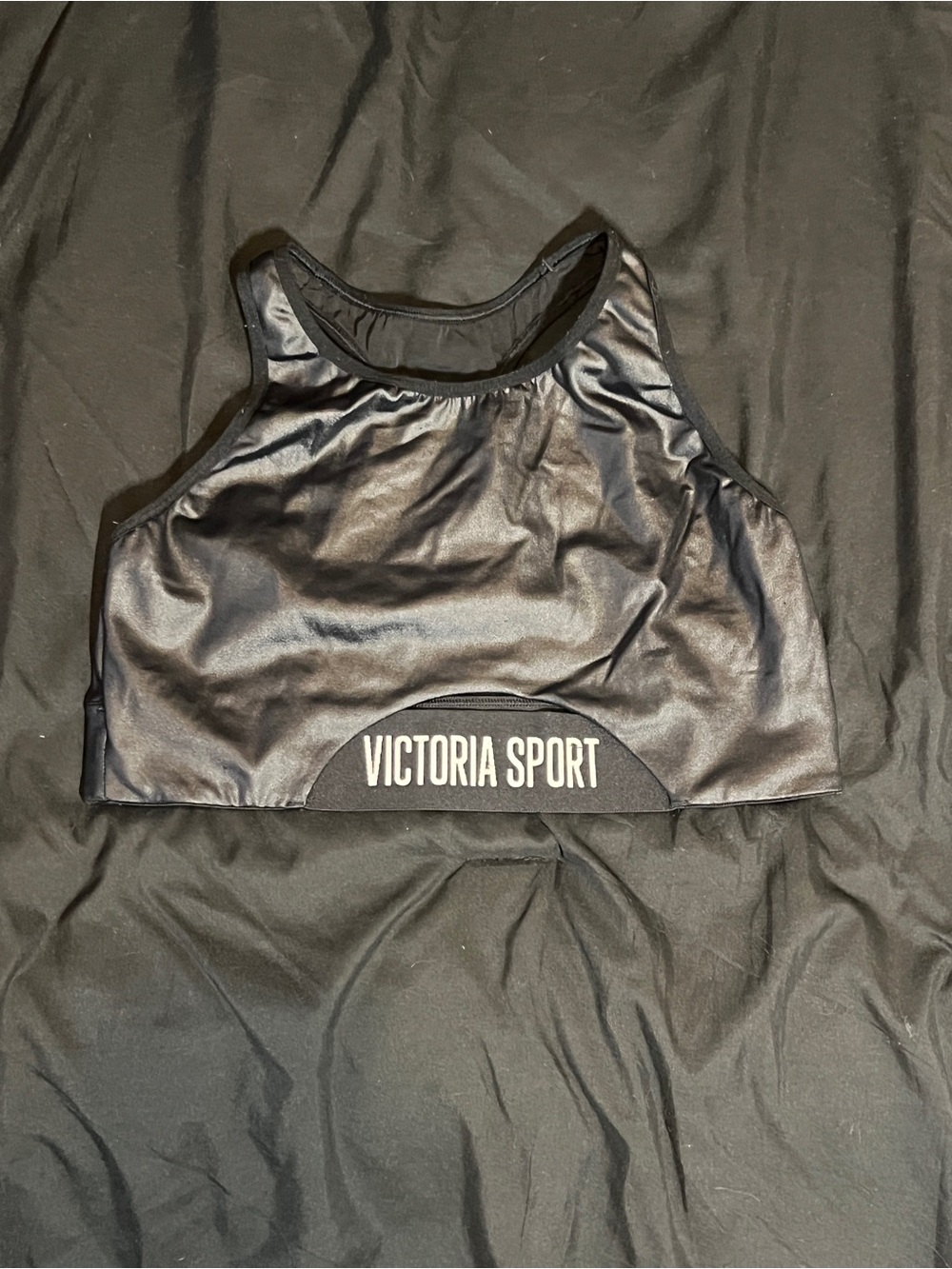 Victoria Port Faux Leather High-Neck Sports Bra Black Front Cutout